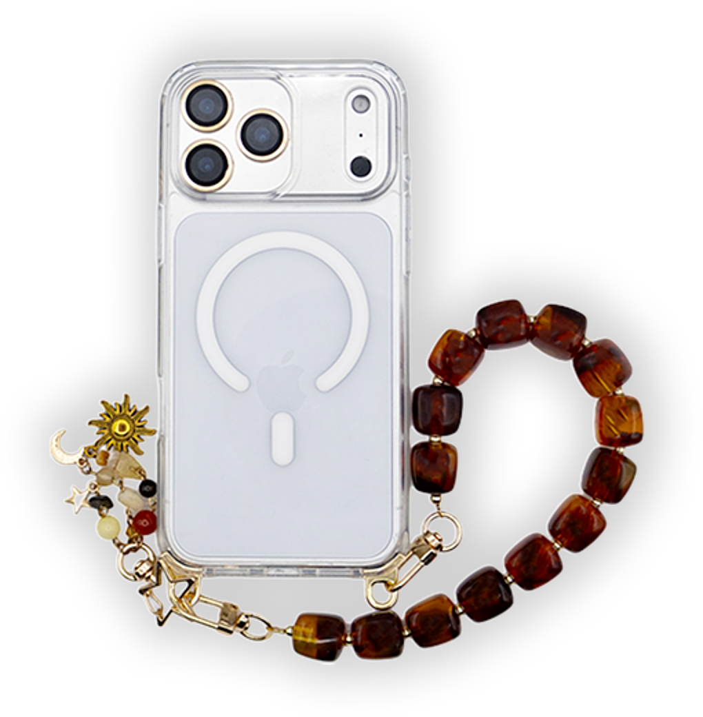 Look Soleil d'Ambre : coque et chaîne-bijou